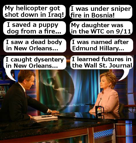 Hillary Clinton and Brian Williams trading war stories