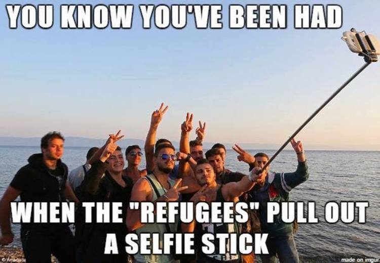 Refugees selfie stick