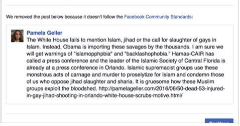 Facebook deletes post Islam Orlando