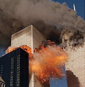 The Twin Towers in flames