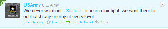 On November 7, 2011, the Army sent out a tweet. It forgot to tell anyone that the Obama ROE's made this tweet a lie.
