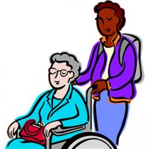 Old woman in wheelchair