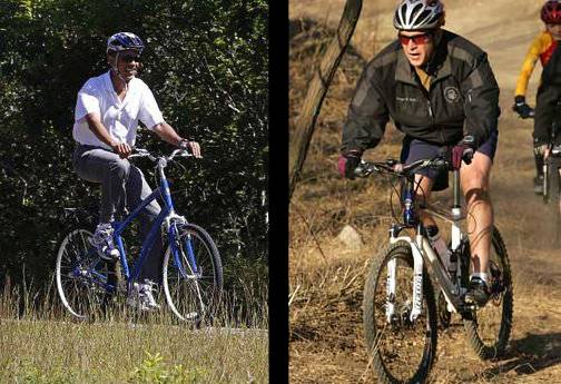 Obama and George Bush on their bicycles