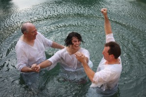 A joyous full immersion baptism