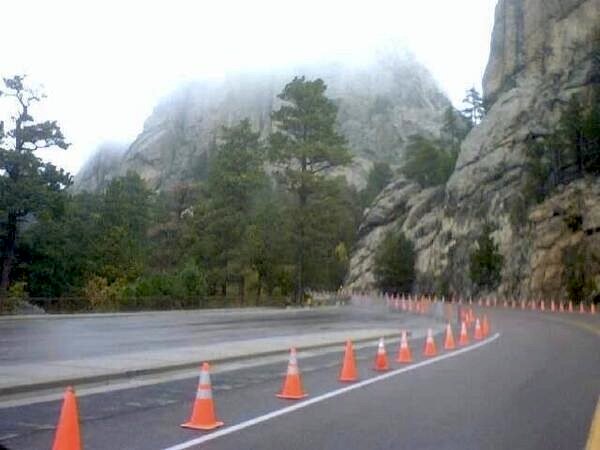 Barrycades blocking roadside viewpoints of Mt. Rushmore