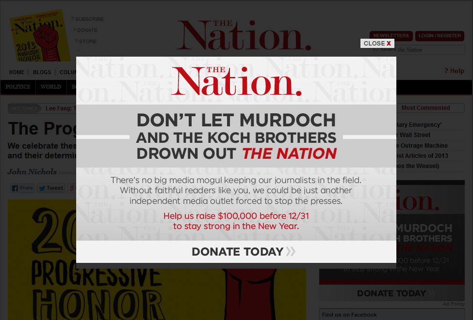 "The Nation" uses its Koch brother paranoia to fuel a fundraising drive