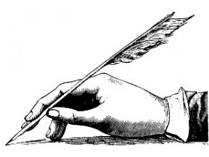 Writing with quill pen