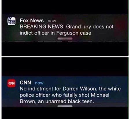 Different tweets from CNN and Fox re Ferguson