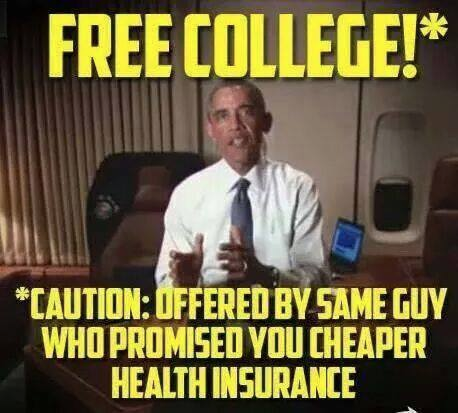 Free college offered by same guy who promised cheaper health insurance
