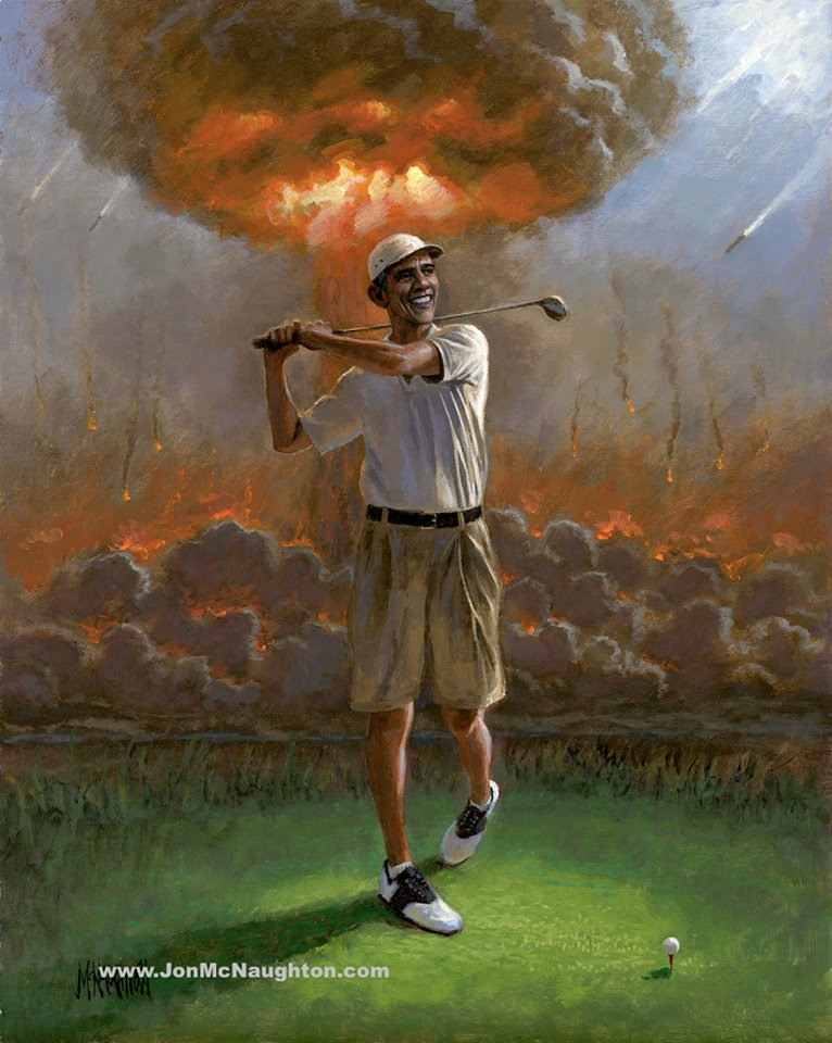 McNaughton painting - Obama golfing while the world blows up