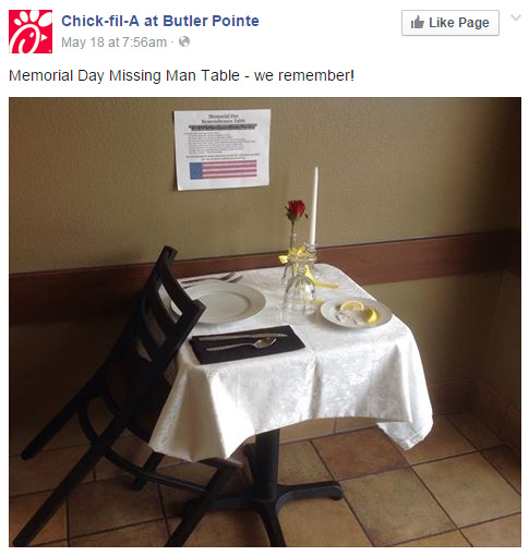 Empty chair at Chick-Fil-A