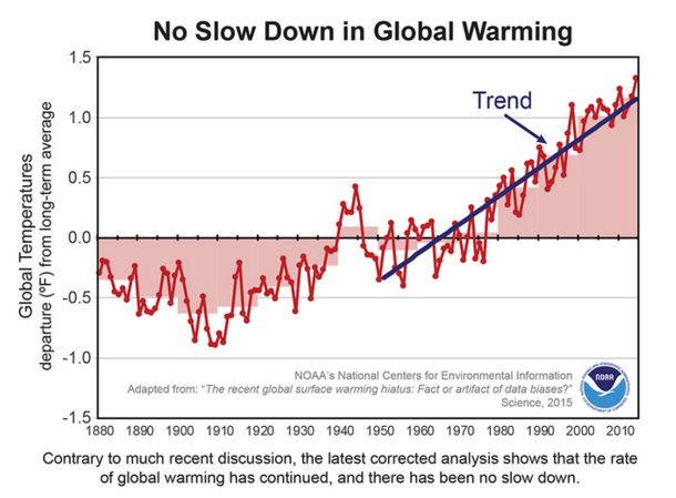 Chart on NOAA numbers showing no temp pause