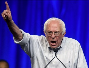 Yelling and pointing Bernie Sanders