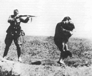 Nazi using gun to shoot unarmed people