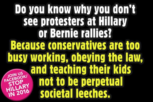 Crazy liberals Conservatives don't protest rallies because being productive