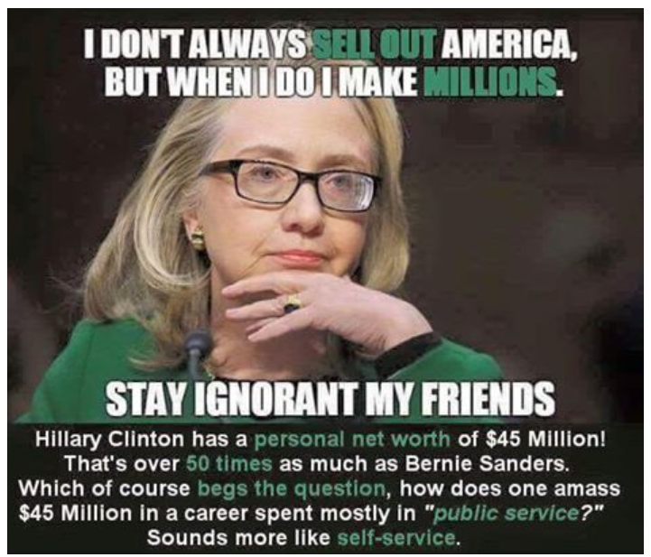 HIllary sells out America net worth