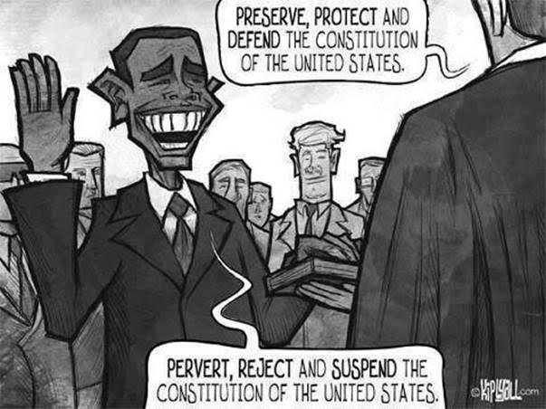 Obama swearing to pervert reject and suspend Constitution