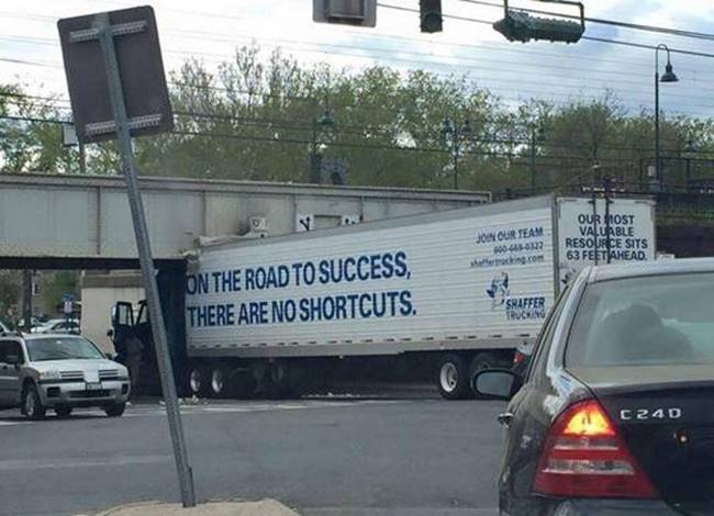 Silly Road to success truck under overpass