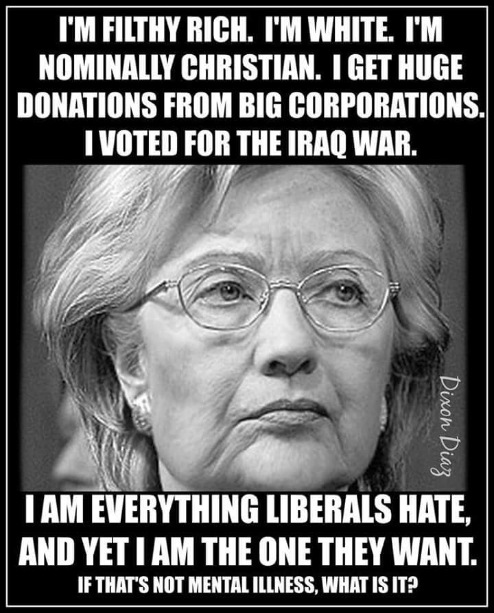 Hillary everything liberals hate but they want her