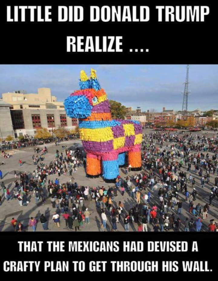 Silly giant pinata to breach Trump's wall