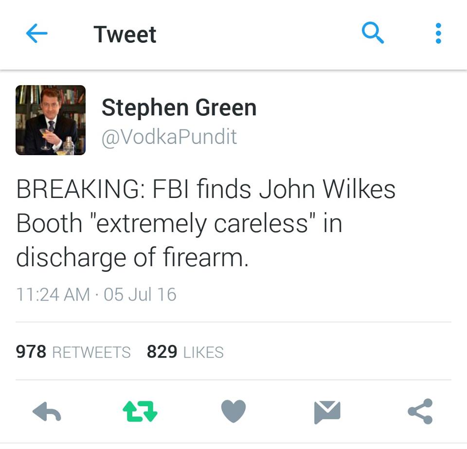 Hillary John Wilkes Booth extremely careless
