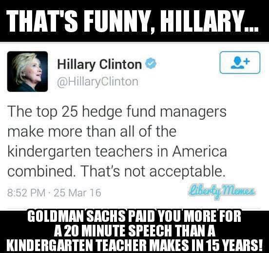 Hillary speech fees and kindergarten teacherse