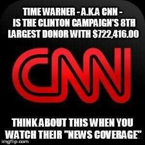 Hillary hugely funded by Time Warner CNN
