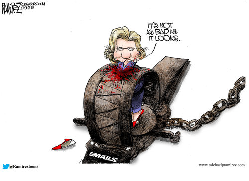 Hillary in a trap of emails Michael Ramirez