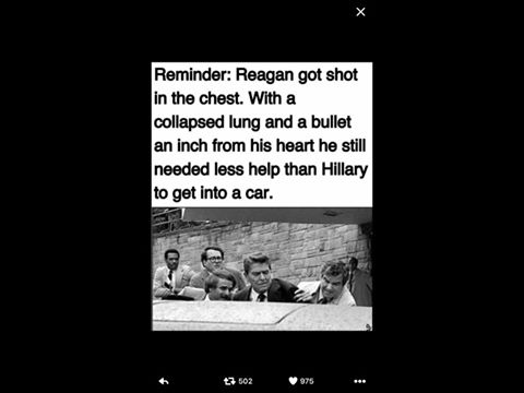 Hillary needed more help than shot Reagan