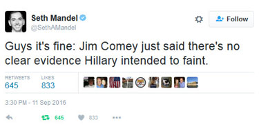 Hillary no intent to faint