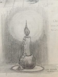 Mom's sketch of a candle in Adek, April 23, 1945
