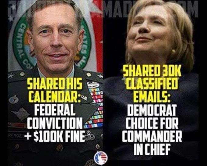 Hillary free Petraeus fired and fined