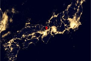 Kyoto on a night satellite image of Japan