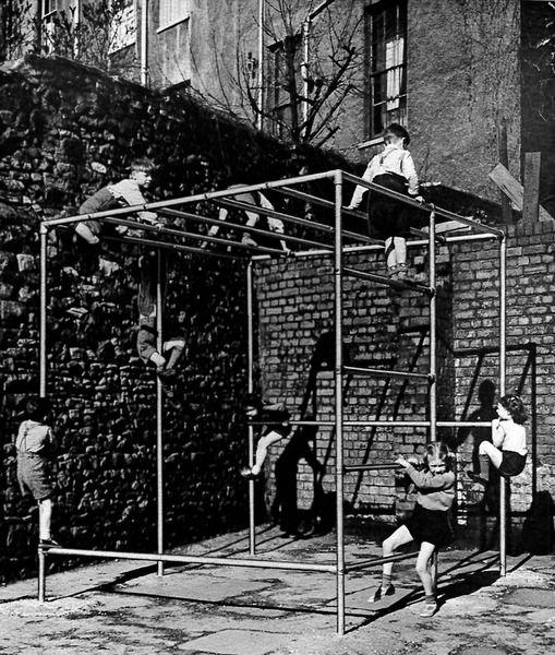 Children on dangerous playground equipment 1920-1940