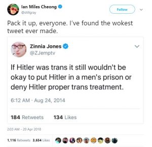 Illustrated edition Stupid Leftists go for woke with trans Hitler tweet