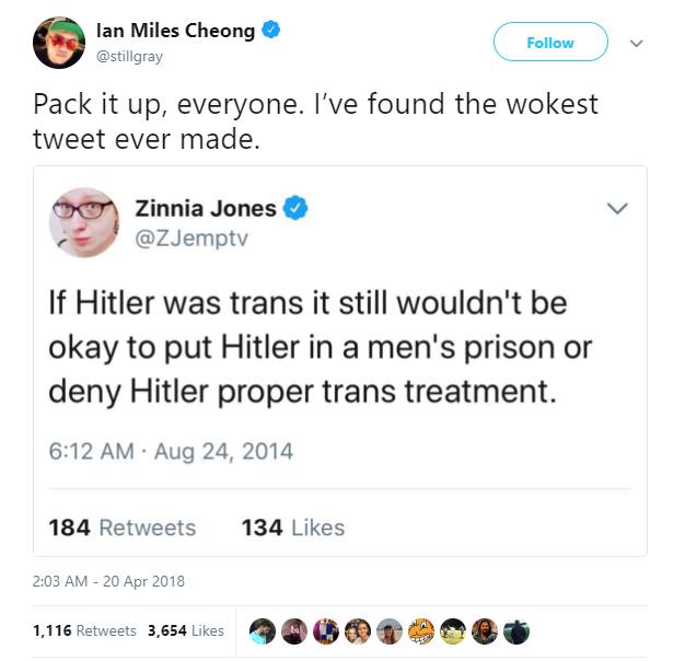 Illustrated edition Stupid Leftists go for woke with trans Hitler tweet