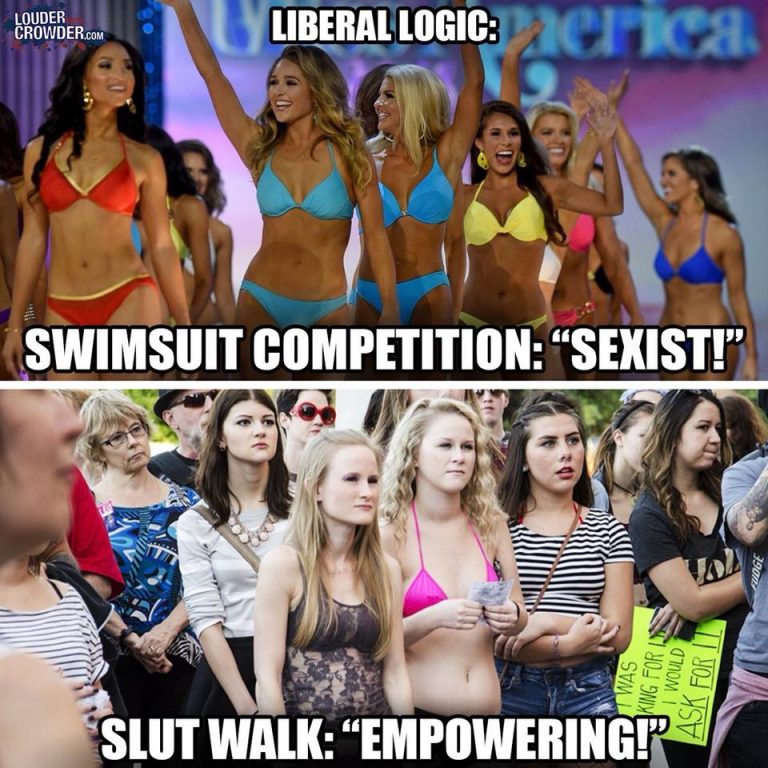 Stupid Leftists slut walk v Miss America.