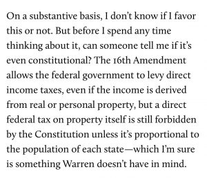 Elizabeth Warren Tax Plan Unconstitutional